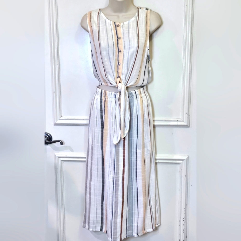 RVCA White MultiColor Striped Sleeveless Button-Down Arizona Dress,Large,NWT - Picture 13 of 16